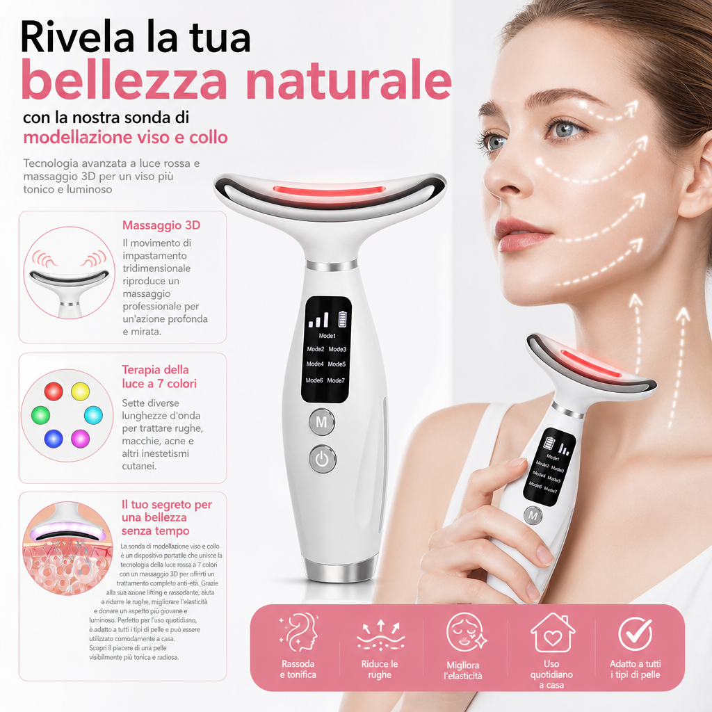 Selovia™ FaceLift Pro Massaggiatore Viso e Collo con Luce LED e Massaggio 3D